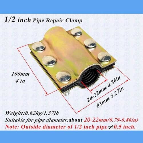 Water Pipe Repair Clamp,Outer Diameter of The Applicable Pipe is 0.79-0.86 inch,Leak Sealer for Pipes and Plumbing,Length About 4 inch,Suitable for PE/PPR Pipes,Steel/Iron Pipes - size: 1/2 inch