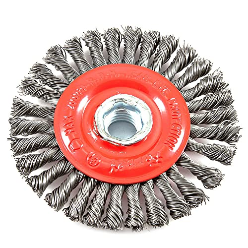 Forney 72760 Wire Wheel Brush, Stringer Bead Twist with 5/8-Inch-11 Threaded Arbor, 4-Inch-by-.020-Inch