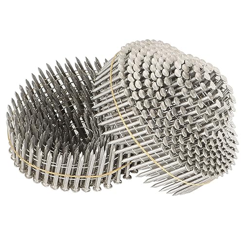 GXYWADY 3600Pcs 1-1/4 x 0.09 Inch Coil Roofing Ring Shank Siding Nails 15 Degree Coiled Nails, 304 Stainless Steel Wall Nails, Small Cap Coil Nails - size: 1-1/4x0.09
