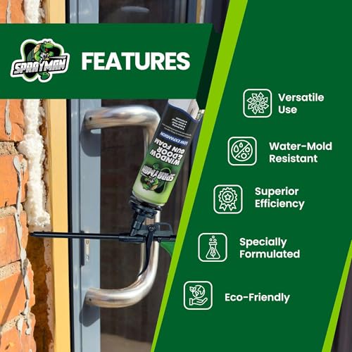Sprayman Window & Door Expanding Spray Foam - (12x24oz) Low Expansion Polyurethane Spray Foam for Doors, Windows & Walls, Gun Use & Reuseable, Gun&Cleaner NOT Included - 12 Pack - size: 12 Pack, style: Pack