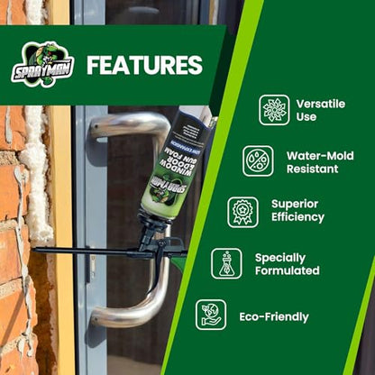 Sprayman Window & Door Expanding Spray Foam - (1x24oz) Low Expansion Polyurethane Spray Foam for Doors, Windows & Walls, Gun Use & Reuseable, Gun&Cleaner Included - 1 Pack - size: 1 Pack, style: Set
