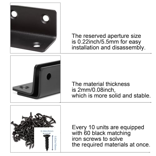 L Bracket, Heavy Duty Corner Brace, 10 Pack 4" Metal Shelf Bracket Angle Bracket for Shelves, Black L Brackets for Wood - size: 4 Inch