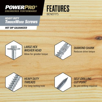 Power Pro TimberWood Structural Screws, 3/8 x 8in, 15 Pieces, Silver - color: Silver, size: 3/8 inch x 8 inch, style: 15pc