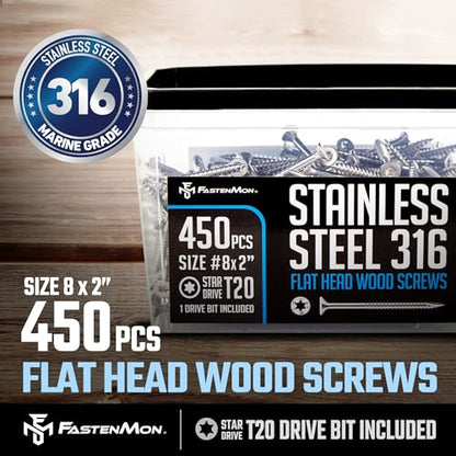 316 Stainless Steel Deck Screws, #8 x 2, 450 PCS - size: #8 x 2", style: 450 PCS