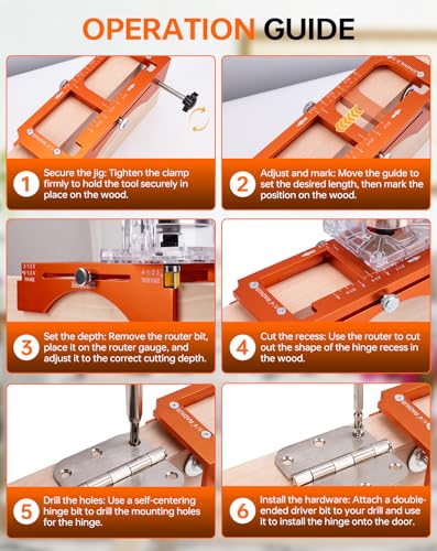 Door Hinge Jig & Installation Tool, Anodized Aluminum Router Template for 3” to 5” Hinges (1/4” & 5/8” Radius) - Complete Door Knob & Deadbolt Mortise Drilling Guide Tool Set