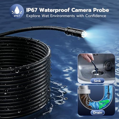 Endoscope Camera with Light, 2.8" 1080P IP67 Waterproof Handheld Borescope - size: 2.8''