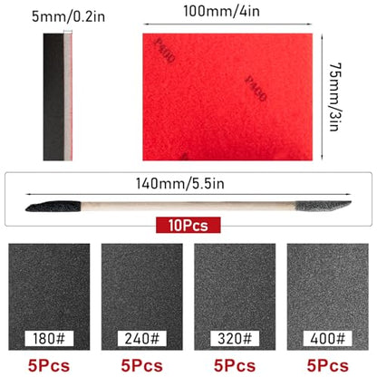 30pcs 3x4 Inch Sanding Sponge and Sanding Sticks Kit, Coarse Soft Foam Hand Sander Blocks Pads 180 240 320 400 Grit for Wood - style: Coarse Kit