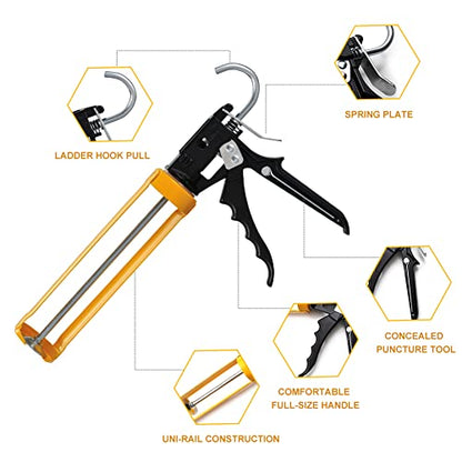 Caulking Gun, 12:1 Thrust Ratio, Professional Caulk Tool Gun, Yellow