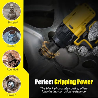 Topec 14PCS Lug Nut Removal Tool, 1/2" Drive Lug Nut Extractor Set, 10-25mm Stripped Lug Nut Remover Socket, Wheel Lock Removal Kit for Damaged, Rusted, Rounded Bolts, Tire Lug Nuts - size: 14 PCS