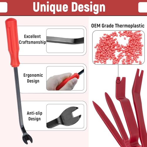 BFXM 5PCS Auto Trim Removal Tool kit,Clip Pry Tools Kit No Scratch Plastic - color: Red