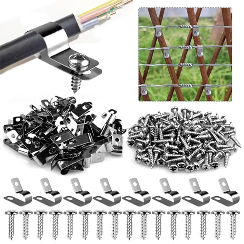 100 Pcs Fence Wire Clamps Stainless Steel Fencing Mounting Clips with 100 Pcs Stainless Steel Screws for 2-6 Gauge Welded Wire to Wood, Metal or Vinyl Fence (100pcs(2-6 Gauge))