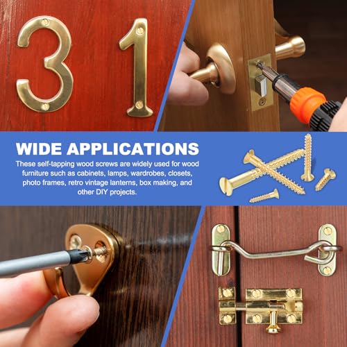 MECCANIXITY 20 Pcs Brass Screws, M1.6 x 12mm Solid Slotted Drive Flat Head Self-Tapping Wood Screw Fasteners for Woodworking Furniture Repair Photo Frame Drywall Home Appliances, Gold - size: M1.6 x 12mm