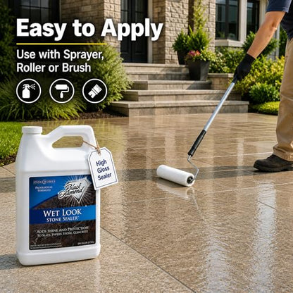Wet Look Natural Stone Sealer. Durable, Long-Lasting Gloss Protection. Interior and Exterior Pavers, Slate, Sandstone, Travertine, Flagstone, Driveways, Garage Floors, etc. Black Diamond Stoneworks - style: 4-Gallons