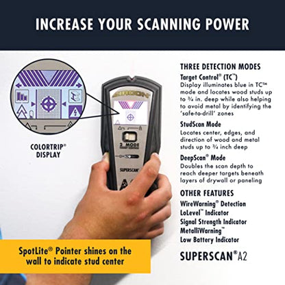 Zircon SuperScan A2 Advanced Stud Finder with 2 Mode Target Control, StudScan and DeepScan Mode - style: A2