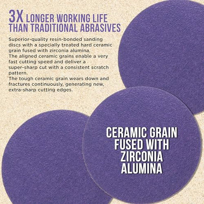 Dura-Gold Premium 120 Grit 3" Purple Film Ceramic Sanding Discs, Box of 30 - style: 120 Grit
