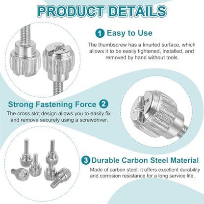 MECCANIXITY 20 Pcs M3x10mm PC Computer Case Thumbscrews, Carbon Steel Nickel Plated Knurled Thumb Screws Bolts Fasteners for Computer Cover, Motherboard, Fan, Power Supply, Silver - color: Silver, size: M3x10mm