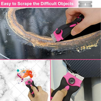 THINKWORK 2Pack Razor Blade Scraper with 20Pcs Blades - color: Pink-2pack+20pcs