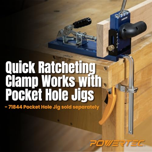 POWERTEC 71542 Quick Release Ratcheting Table Clamp for MFT and Guide Rail System, 7” Capacity x 2-3/8” Throat Depth, 2 Pack