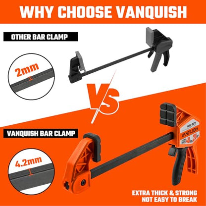 VANQUISH 4'' Mini Bar Clamps for Woodworking 2 Pack, 40LBS Load Limit - size: 4inch 2 Pack