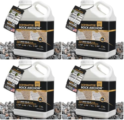 Dominator Rock Anchor 1 Gallon - Rock Glue for Landscaping Gravel & Stone, Ready to Spray, Locks in River Rock, Pea Gravel & Decorative Rock, Prevents Scattering & Washouts, Water-Based (Pack of 4) - size: 1 Gallon (Pack of 4), style: Rock Glue