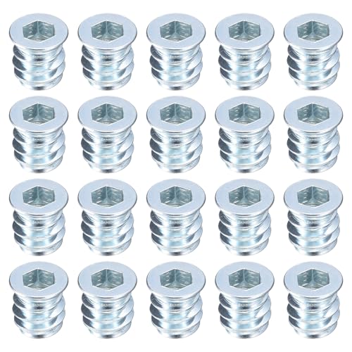 uxcell 20Pcs Threaded Inserts, M6-1x13 Zinc Plated Carbon Steel Hex Socket Drive Screw-in Nut Threaded Inserts for Wood Working Tool and Accessories - size: M6-1x13mm
