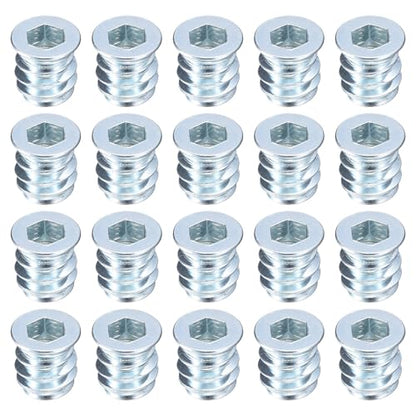 uxcell 20Pcs Threaded Inserts, M6-1x13 Zinc Plated Carbon Steel Hex Socket Drive Screw-in Nut Threaded Inserts for Wood Working Tool and Accessories - size: M6-1x13mm
