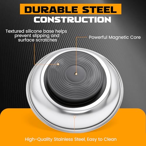 MULWARK 4Pcs Magnetic Tray with 1.5Lb Magnetic Pickup Tool, 3 Sizes Stainless Steel Magnetic Parts Tray for Organizing Screw Bolts Nuts Washers Pins Repair Tools Workshop - size: X-Small