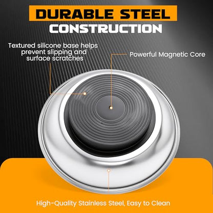 MULWARK 4Pcs Magnetic Tray with 1.5Lb Magnetic Pickup Tool, 3 Sizes Stainless Steel Magnetic Parts Tray for Organizing Screw Bolts Nuts Washers Pins Repair Tools Workshop - size: X-Small