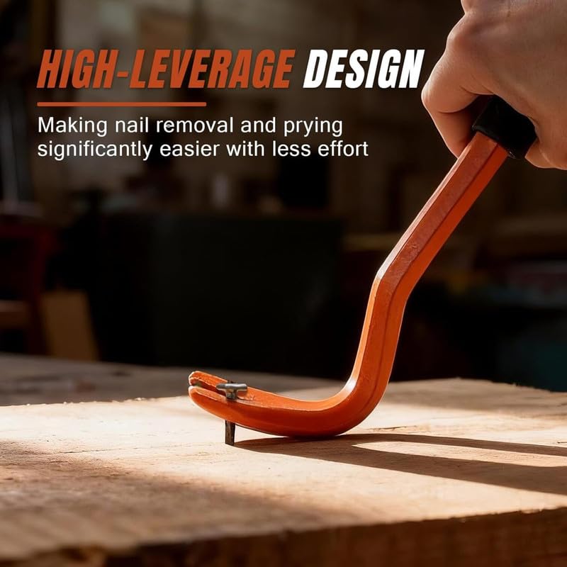 Angled Pry Bar with Handle, Heavy Duty Cats Paw Nail Puller Tool for Roofing & Construction