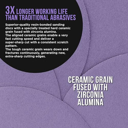 Dura-Gold Premium 120 Grit 6" Purple Film Ceramic Sanding Discs, Box of 50 - style: 120 Grit