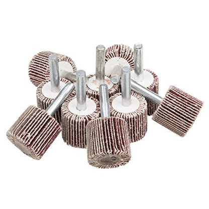 1" x 1" x 1/4" Shank Mounted Flap Wheels, 80 Grit Aluminum Oxide Mounted Abrasive Grinding Tool - 10 Pack