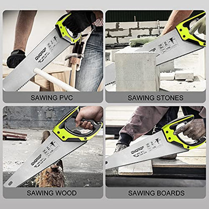 14 in. Pro Hand Saw, 11 TPI Fine-Cut Soft-Grip Hardpoint Handsaw Perfect for Sawing, Trimming, Gardening, Cutting Wood, Drywall, Plastic Pipes, Sharp Blade, Ergonomic Non-Slip Handle (green) - color: Green-14 Inch