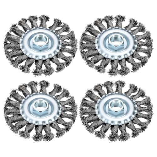 DTGN 4 Pcs 4 Inch Wire Wheel Brush for Grinder, 5/8"-11 Arbor - size: 4 inch