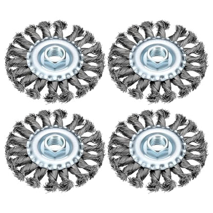DTGN 4 Pcs 4 Inch Wire Wheel Brush for Grinder, 5/8"-11 Arbor - size: 4 inch