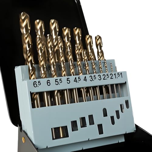 COMOWARE Metal Drill Bit Set, 19 Pieces, HSS-E M35 1-10 mm Drill Bit Set, Spiral Drill Bit Set, Professional for Metal, Steel, Iron, Self-Centring for Metalworking Drill Accessories - size: M35 19PCS Metric