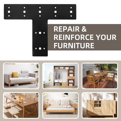 2Pcs T Shape Steel Flat Bracket, 14" X 10" Heavy Duty Mending Plate, T Flat Repair Tie Plate, Connecting Brackets, Repair Joining Fixing Brace with 2 Sets of Screws