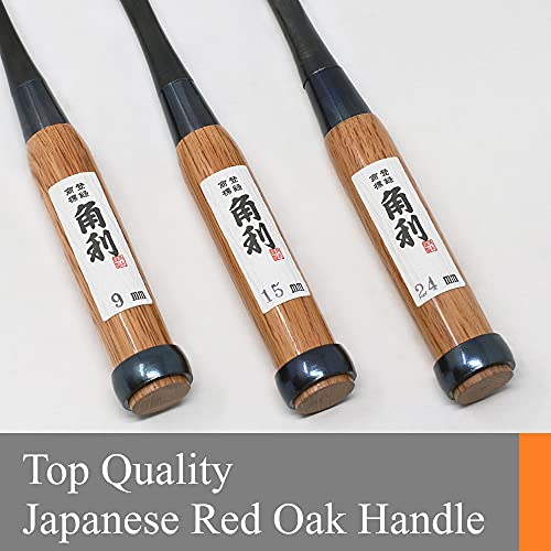 KAKURI Japanese Wood Chisel Set 3-Piece for Woodworking (Long Handle) - color: Evergreen Oak