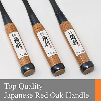 KAKURI Japanese Wood Chisel Set 3-Piece for Woodworking (Long Handle) - color: Evergreen Oak