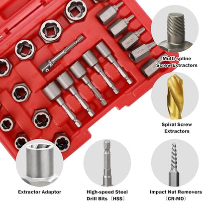 35Pcs Screw Bolt Extractor Set Left Hand Drill Bit with Hex Adapter - size: 35Pcs