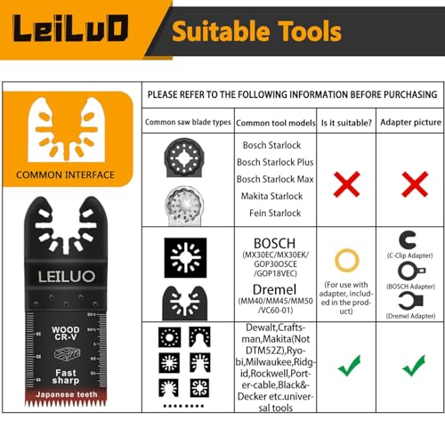 LEILUO 7Pcs Oscillating Tool Blades Wood, Japanese Teeth Multitool Blades