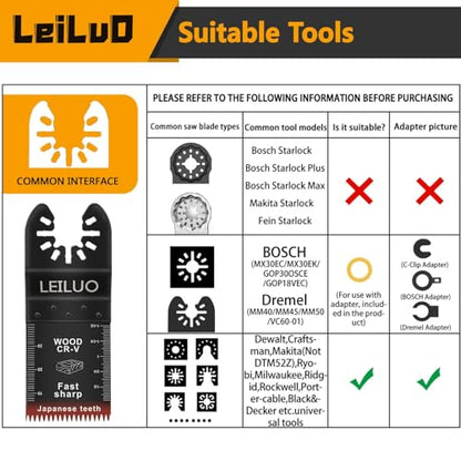 LEILUO 7Pcs Oscillating Tool Blades Wood, Japanese Teeth Multitool Blades