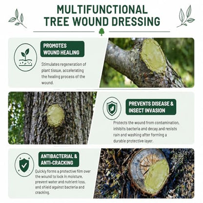 Tree Wound Sealer & Pruning Sealer Paste for Trees & Shrubs – Healing Compound for Pruning Cuts, Bark Damage & Grafting – 150g with Brush