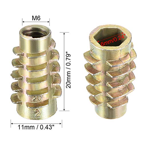 uxcell Furniture Threaded Insert Nuts Zinc Alloy Hex-Flush M6 Internal Threads 20mm Length 30pcs - size: M6x20mm