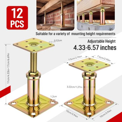 12 Pcs House Jacks Adjustable 4.4"-6.6", 4500lb Steel Floor