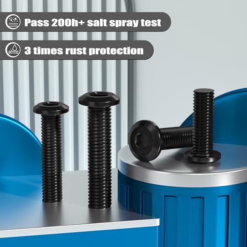 VGBUY M6-1 x 55 mm 25pcs Flat Head Hex Socket Cap Screws Metric M6 Bolts, 304 Stainless Steel 18-8, Black Zinc Plated, Full Thread, with Hex Spanner - size: M6 x 55mm(25pcs)