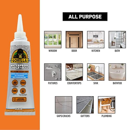 Gorilla 100% Silicone Caulk, Waterproof Sealant, 2.8oz Squeeze Tube, Clear - color: Clear, size: 1 - Pack