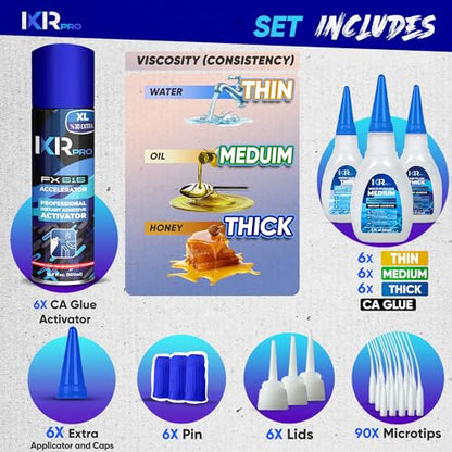 CA Glue with Activator 18x Thin Medium Thick Glue Kit 6X 16.9oz Accelerator - size: 6 Pack