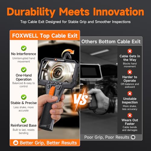 FOXWELL Dual Lens Two-Way Articulating Borescope, 1080P Endoscope Camera - size: 5.3FT
