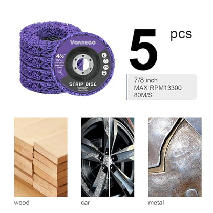 Vantego 5-Pack 4-1/2" x 7/8" Paint Stripper Discs for Angle Grinder - Rust Removal, Metal Grinding, Quick Stripping Wheel Replacement - style: 4-1/2 in - 5 pk