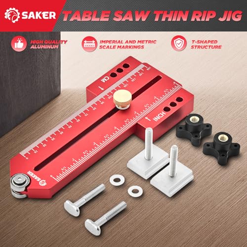 Saker Thin Rip Jig Table Saw Jig Guide, Making Repetitive Narrow Strip Cuts, Fit for 3/4" x 3/8" Slots, for Table Saw Band Saw Router Table(2PCS) - style: Red 2 Pack